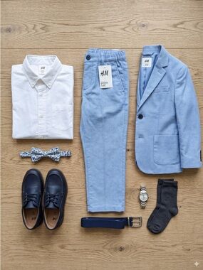 H&M Boys' Slim Fit Oxford Suit Pants – Light Blue – Size 6 (5-6Y) – WORN ONCE